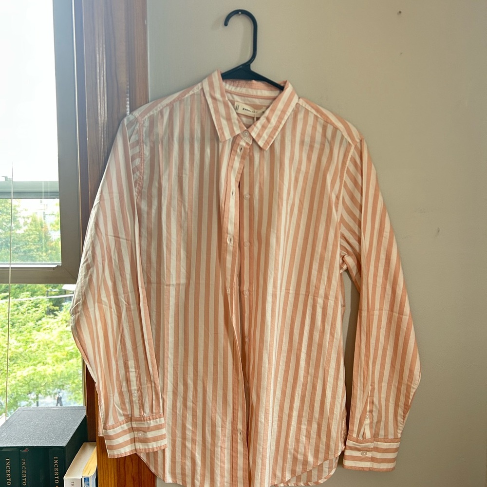 NWT everlane pink and white stripe button down